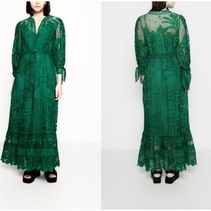 NWT House of Harlow 1960 Crochet Embroidered Lace Maxi Green Dress Sz S